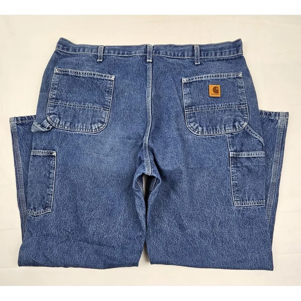 Carhartt Jeans Mens 42x30 Carpenter Dungarees Relaxed‎ Fit Blue Denim Pants.